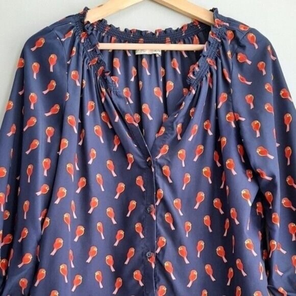 OLD NAVY Bird Print Button Down Blouse Top Sz M - Picture 3 of 8